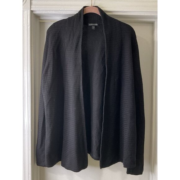 Eileen Fisher Sweaters - Eileen Fisher Tencell and Silk Black Knit Cardigan Size L
